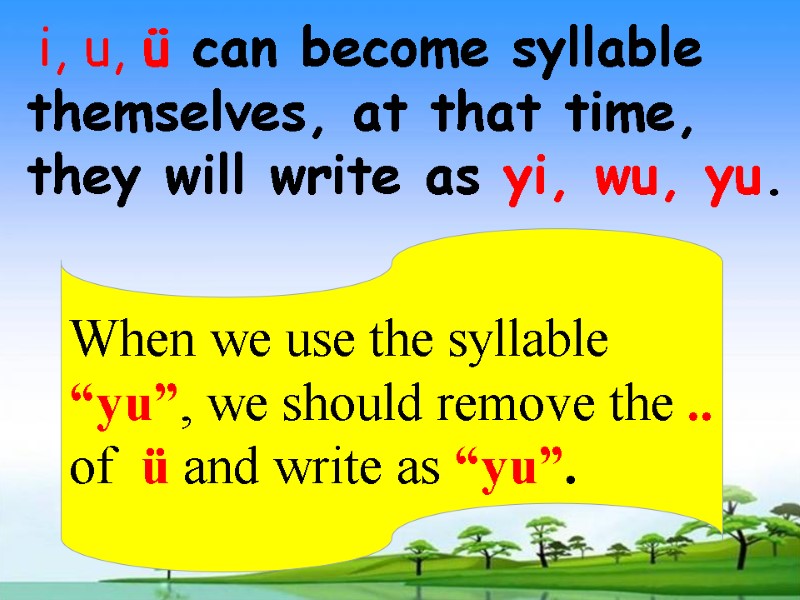 i, u, ü can become syllable themselves, at that time, they will write as